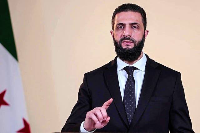 <p>Syrian leader Ahmed al-Sharaa speaks in Damascus </p>