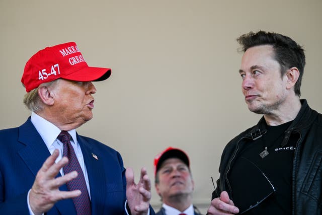 <p>Donald Trump and Elon Musk huddle</p>