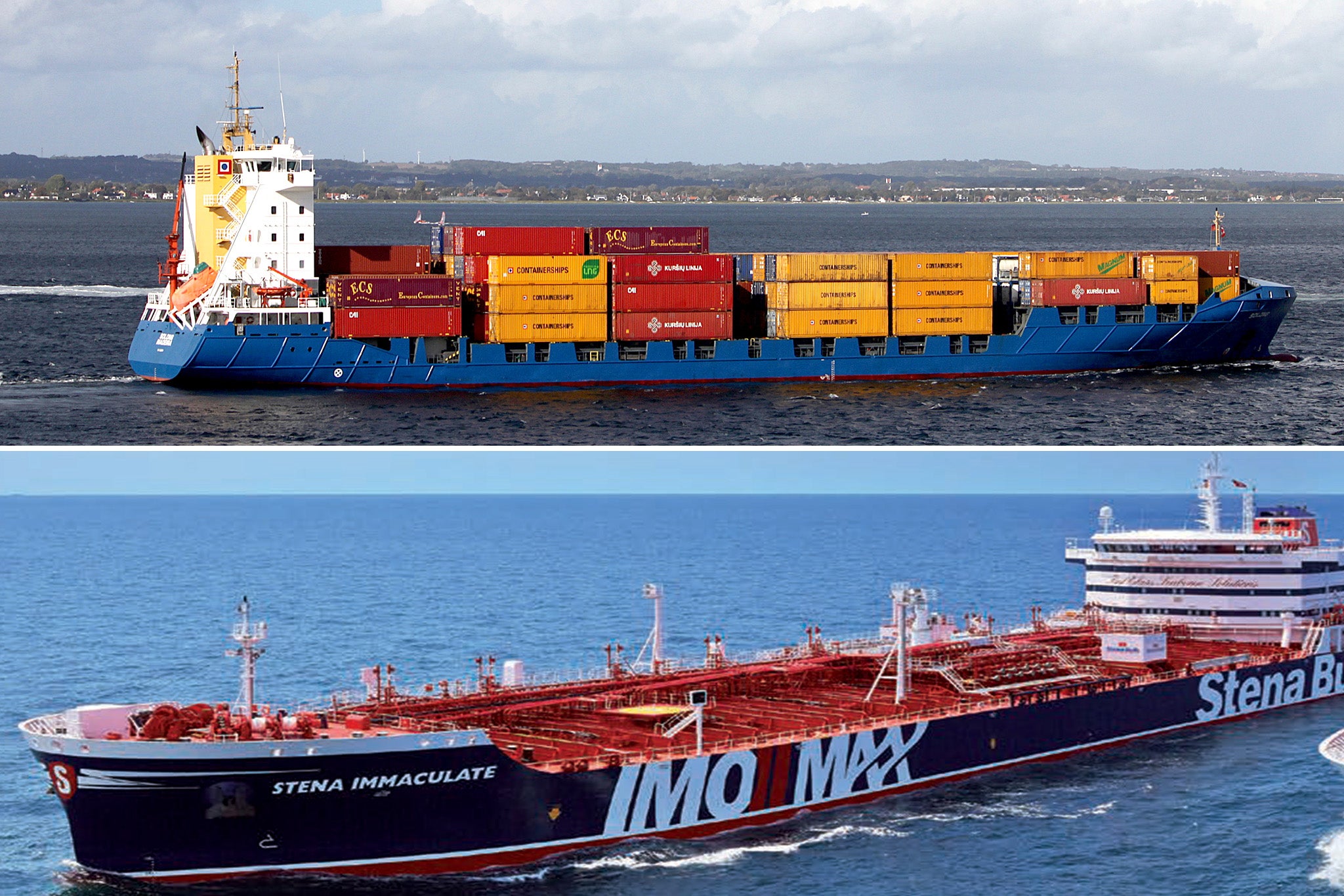 The 140 meter Solong Cargo Ship (above) and 183 meters Stenna Immaculate Oil Tanker (below)