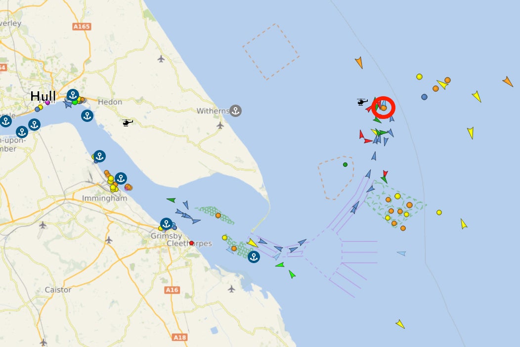 The red circle is where the collision occurred about 13 miles from the coast