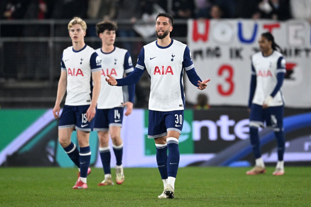 <p>Tottenham go into the second leg of their last-16 tie 1-0 down after Lucas Bergvall's own goal</p>