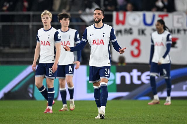 <p>Tottenham go into the second leg of their last-16 tie 1-0 down after Lucas Bergvall's own goal</p>