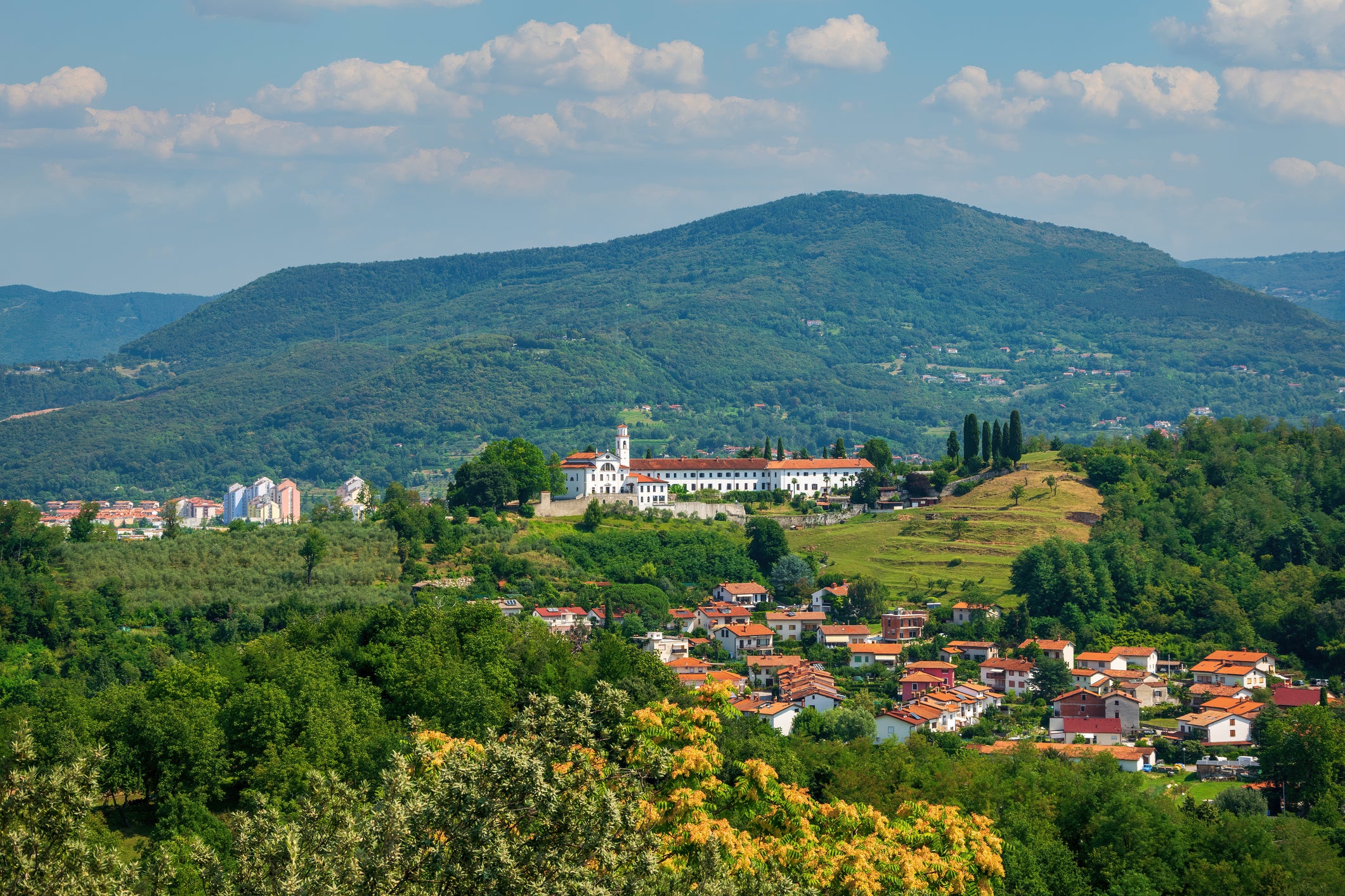 The view od Kostanjevica Monastery as seen from the Gorizia medieval castle on the other side of the border