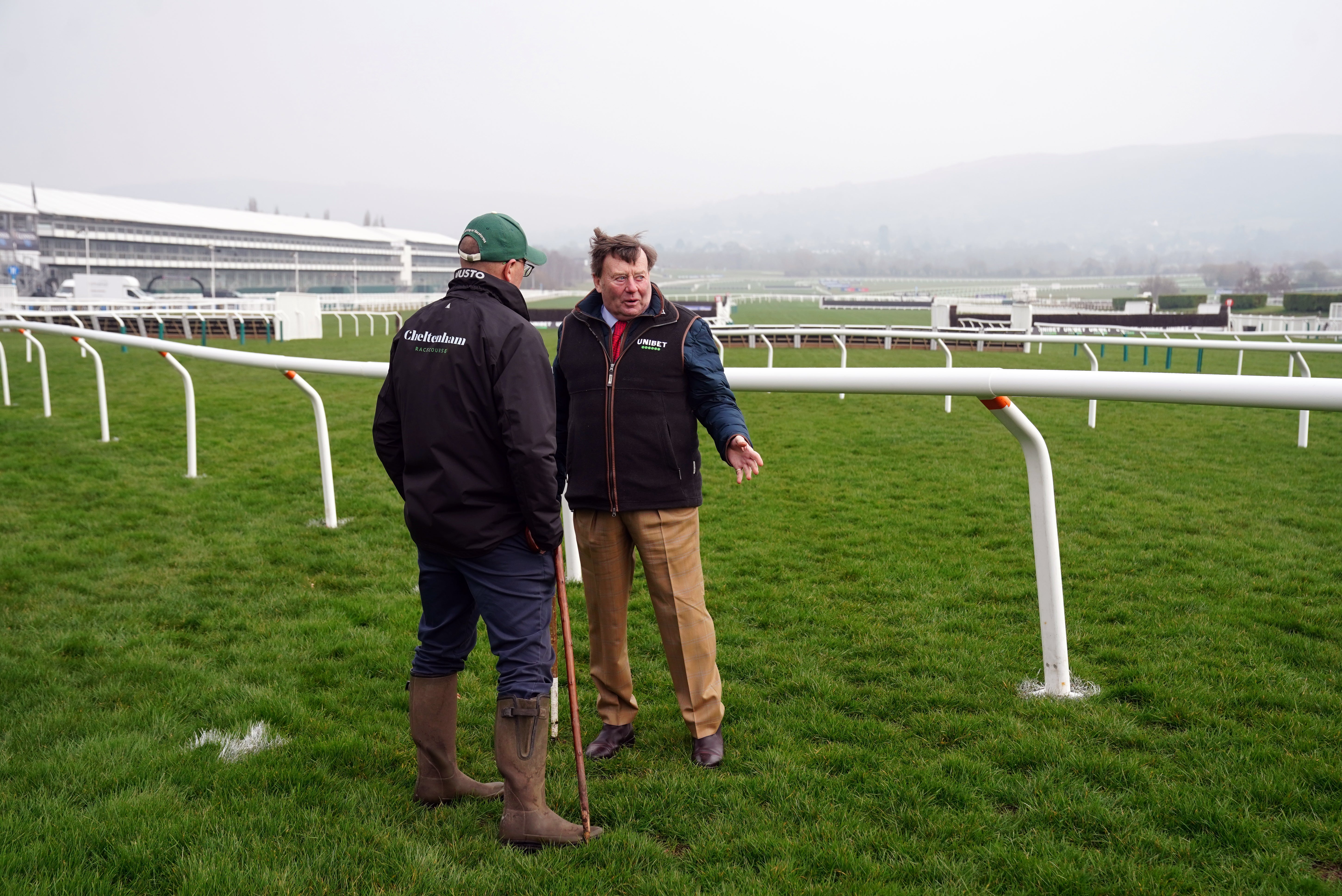 Nicky Henderson walks the course at Cheltenham Racecourse