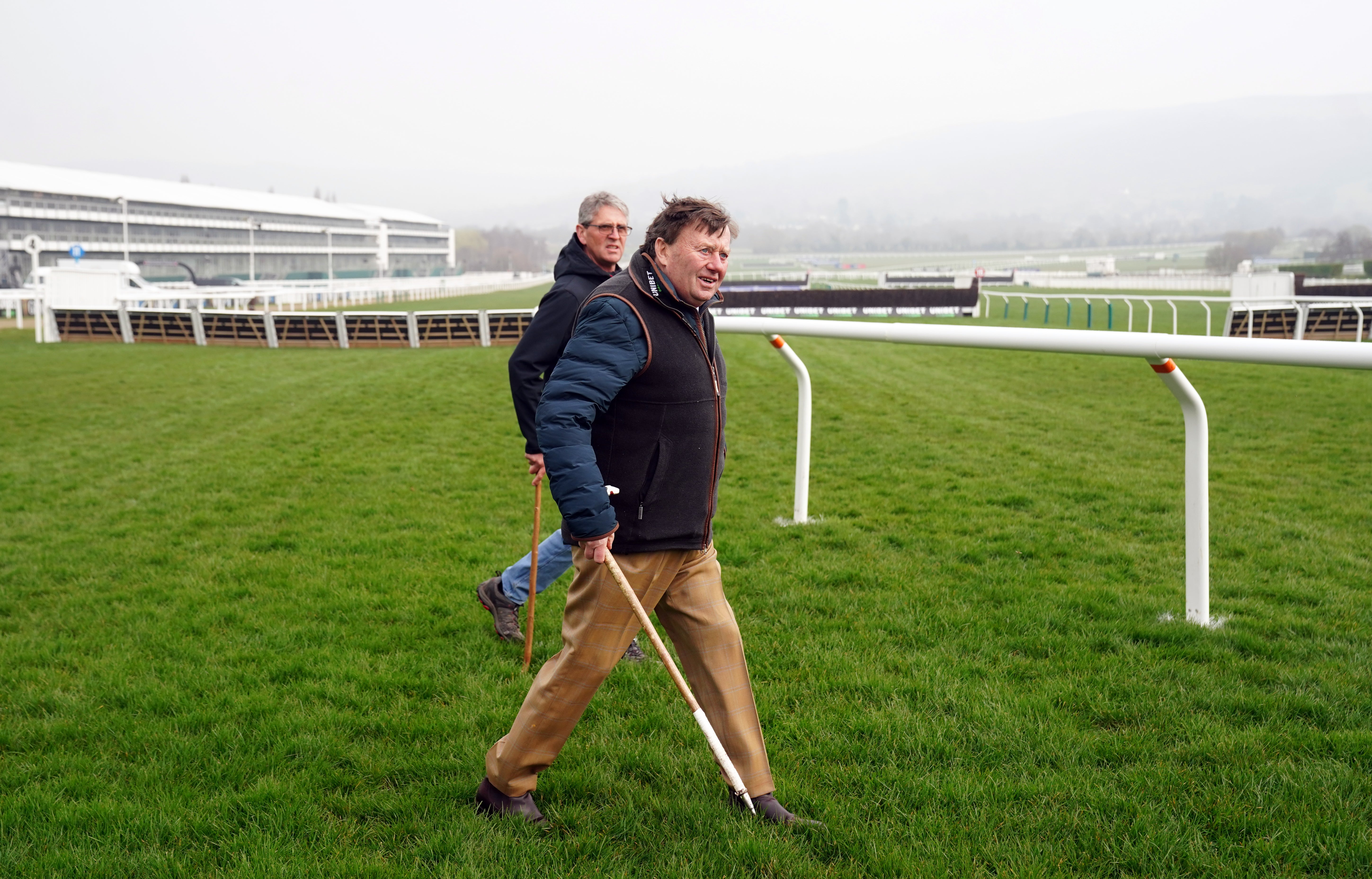 Nicky Henderson walks the course at Cheltenham Racecourse