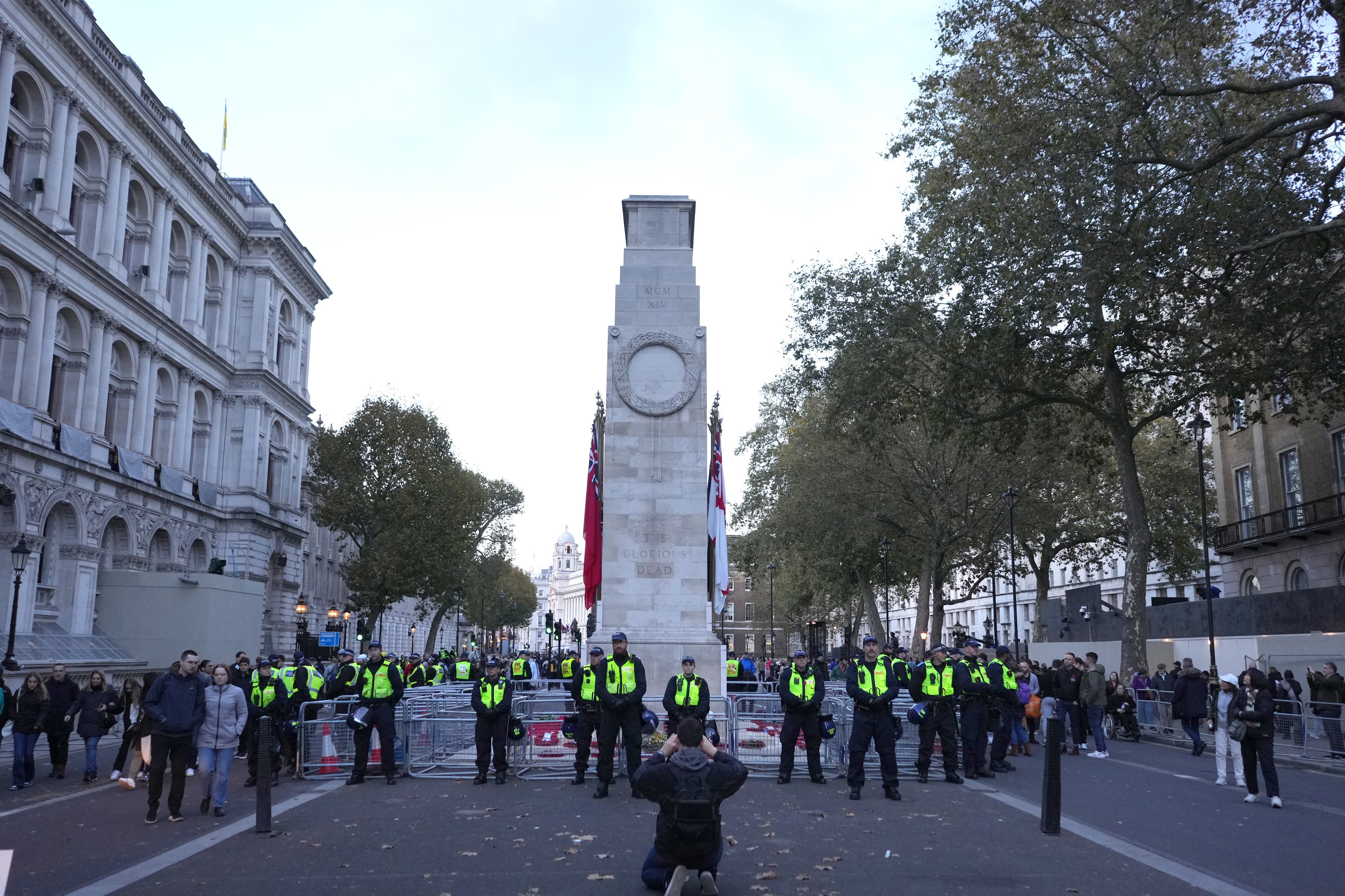 Metropolitan Police officers beside the Cenotaph in Whitehall, London, during a 2023 protest (Jeff Moore/PA)