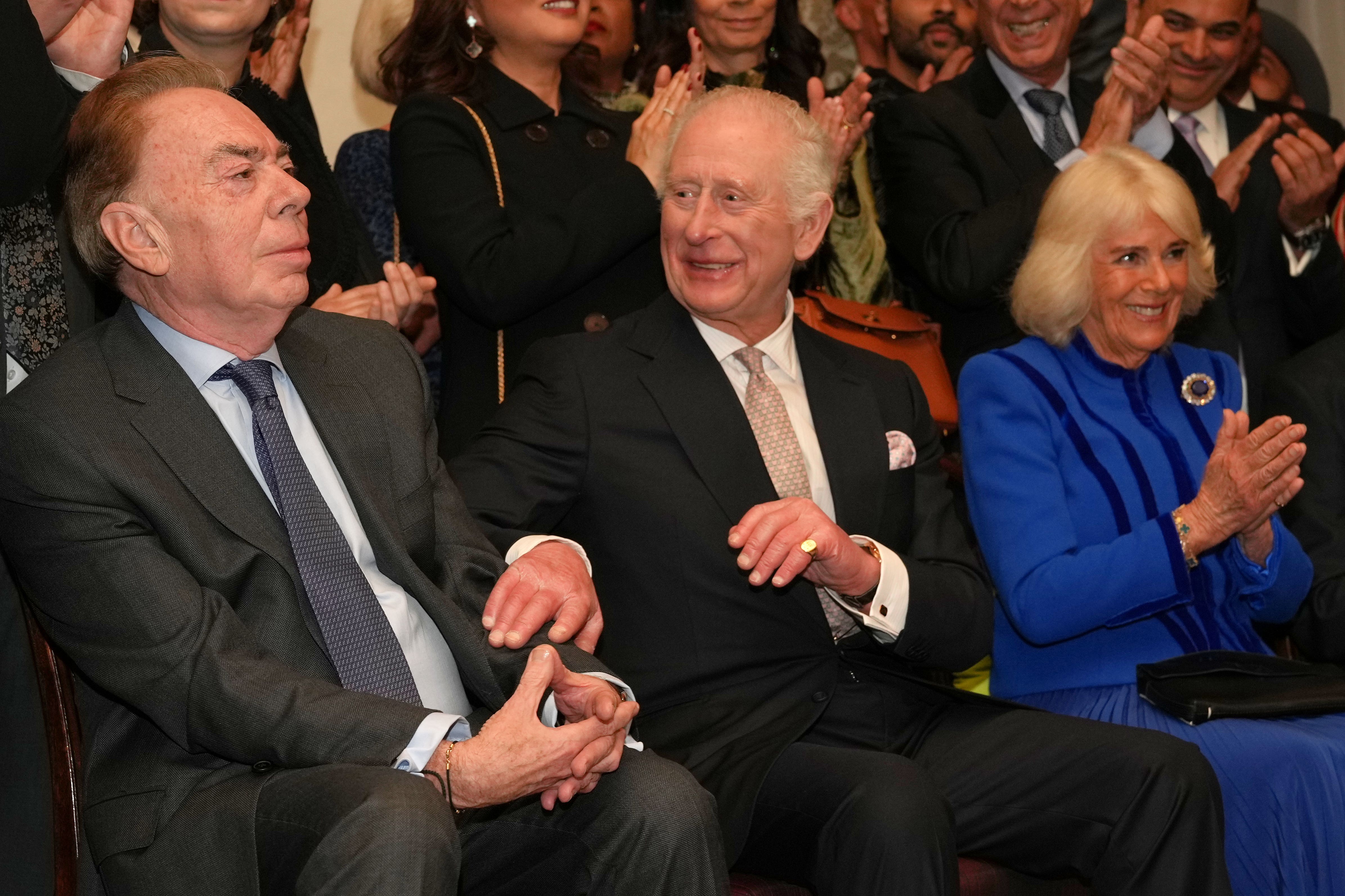 The King and Queen listened to a song created by Lord Andrew Lloyd Webber (Alistair Grant/PA)