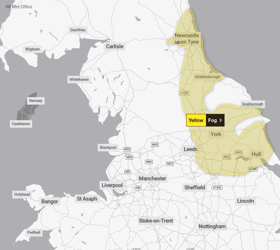 Met Office Yellow fog warning