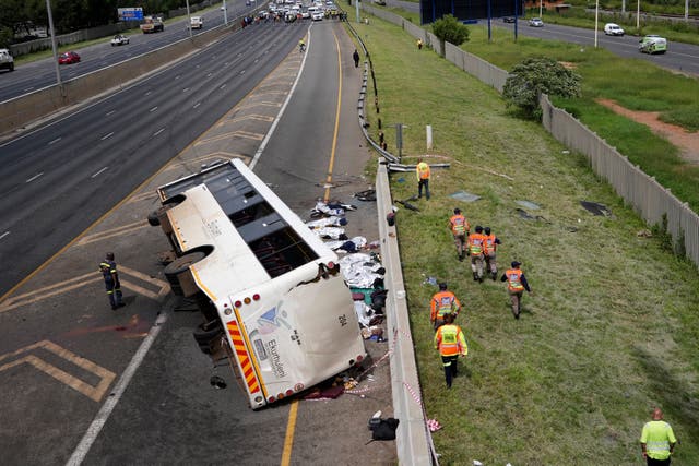<p>A bus has overturned on a South African highway, killing 12 people</p>