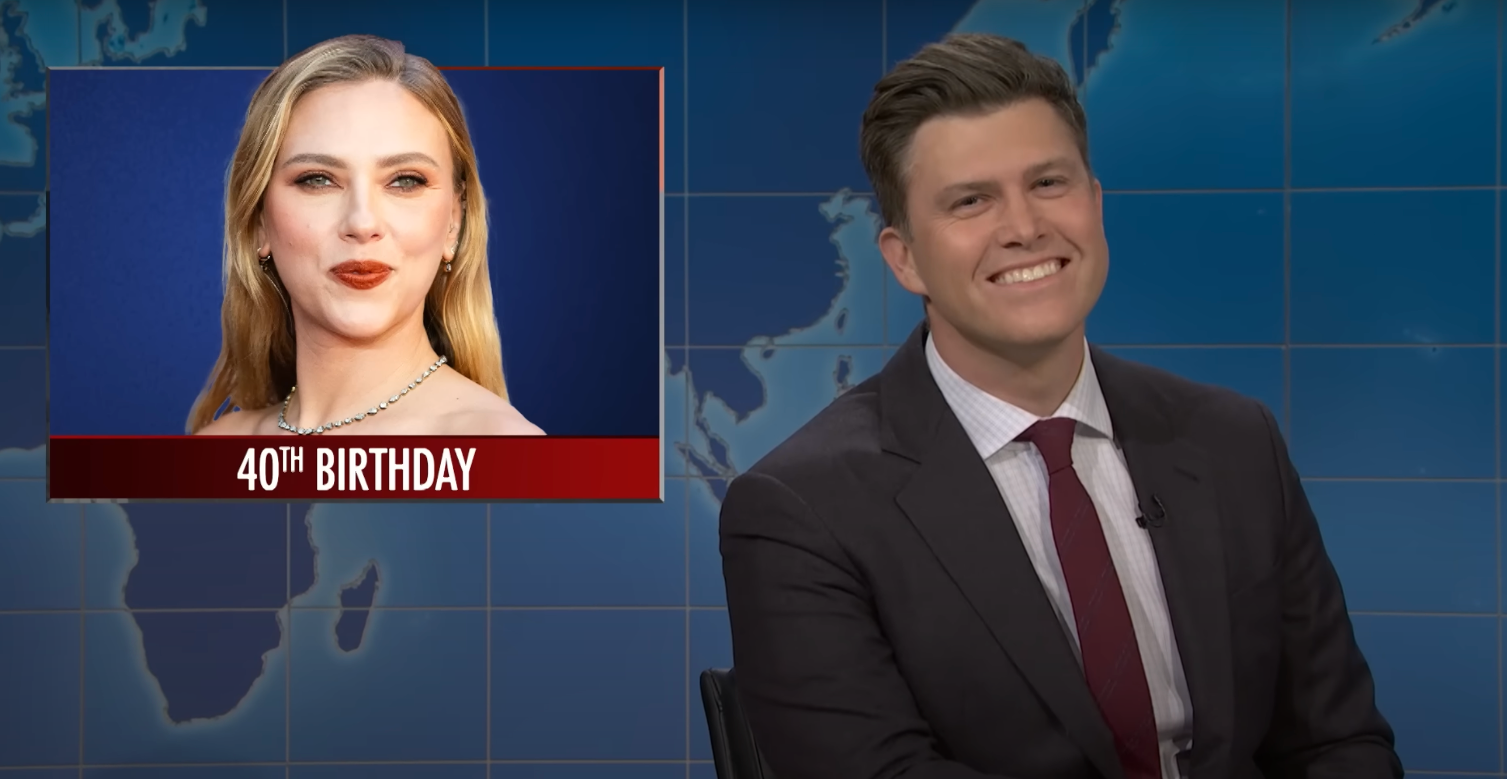 Colin Jost was forced to read out jokes at the expense of his wife as part of SNL’s “Weekend Update” segment