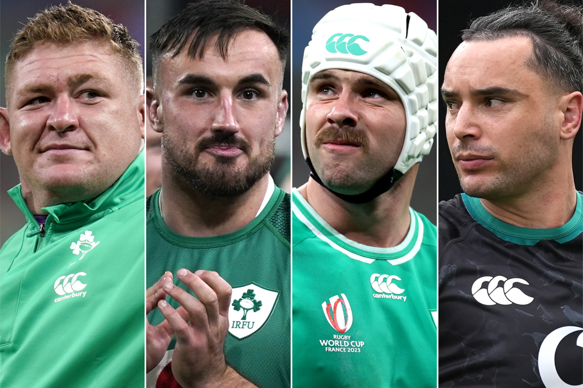 Tadhg Furlong, Ronan Kelleher, Mack Hansen and James Lowe, left to right, are poised to return in Rome (PA)