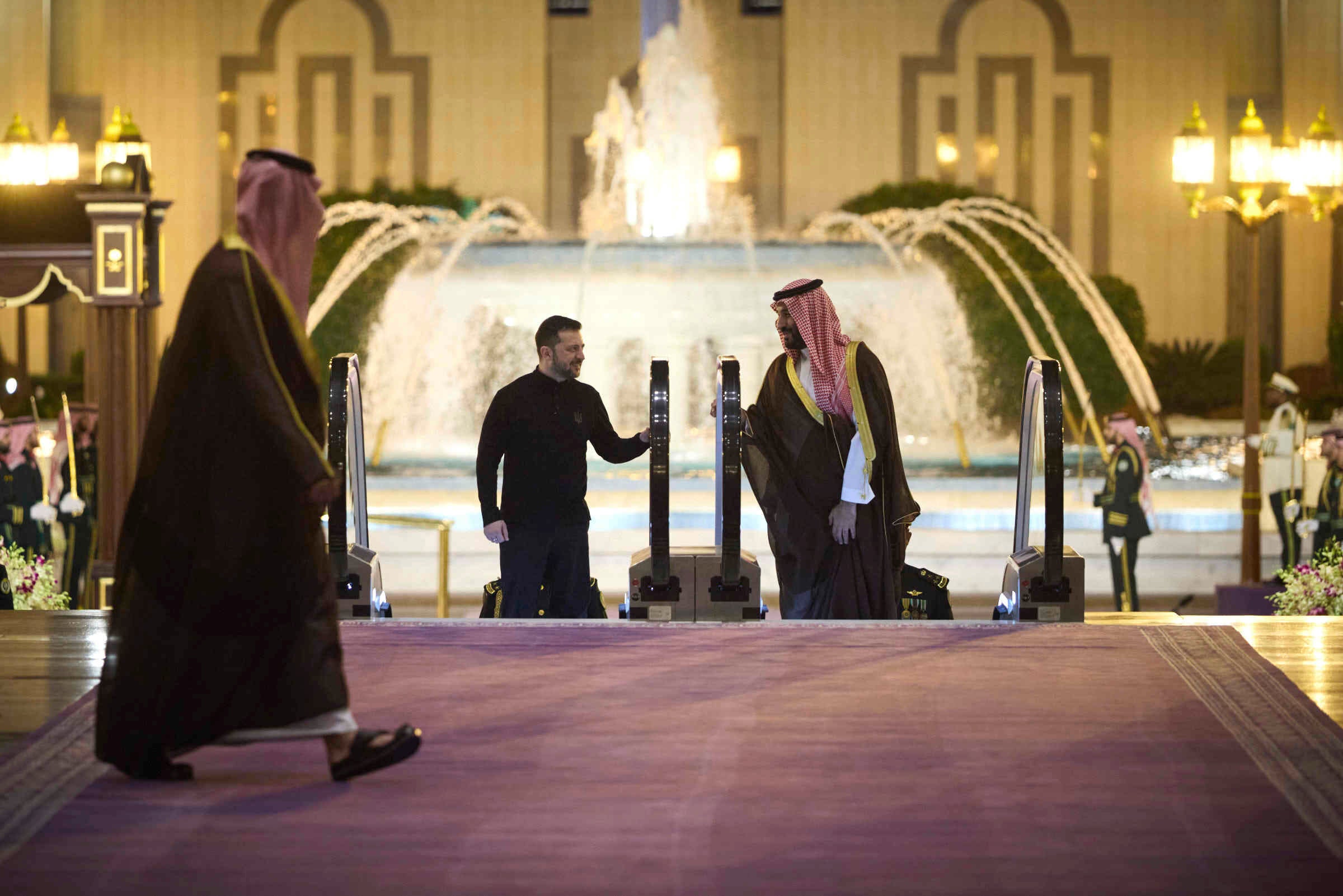 Volodymyr Zelenskyy meets Saudi's Crown Prince Mohammed bin Salman at the Royal Palace in Jeddah, Saudi Arabia, Monday, March 10, 2025