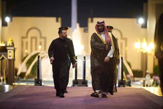 Ukrainian president Volodymyr Zelensky, left, meets with Saudi's Crown Prince Mohammed bin Salman at the Royal Palace in Riyadh