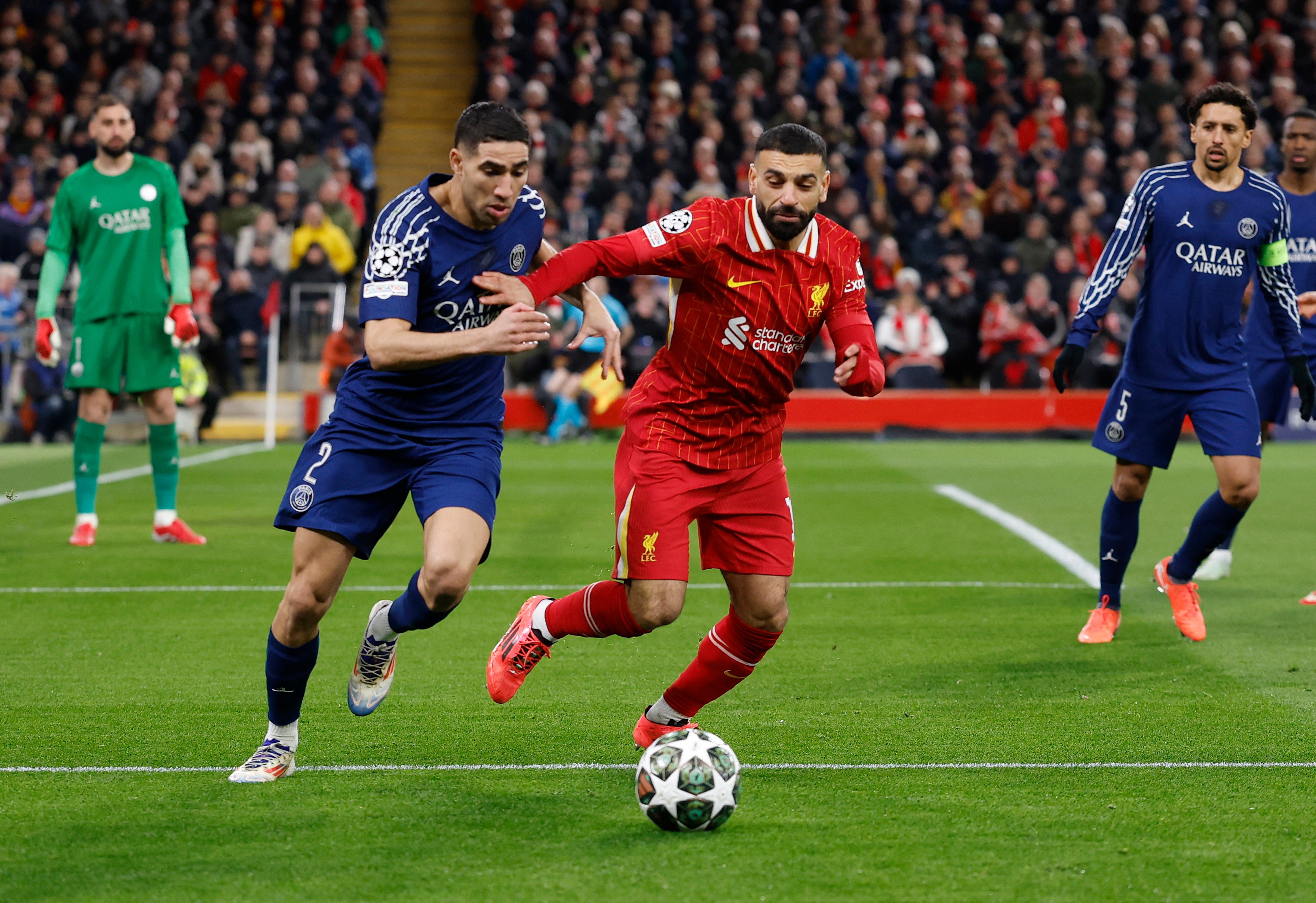 Salah during Liverpool’s Champions League clash with PSG last season