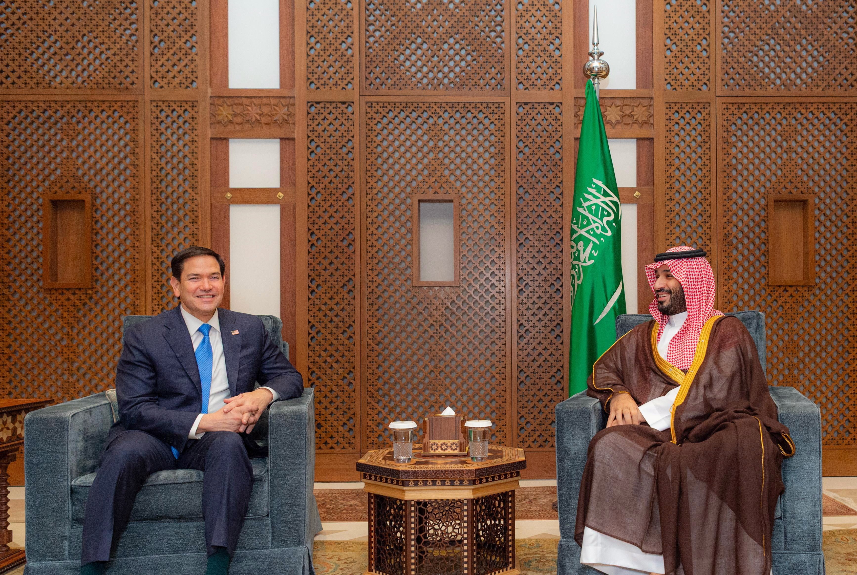 Saudi Arabia's Crown Prince Mohammed bin Salman meeting with US Secretary of State Marco Rubio, in Jeddah