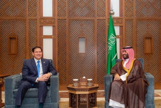 Saudi Arabia's Crown Prince Mohammed bin Salman meeting with US Secretary of State Marco Rubio, in Jeddah