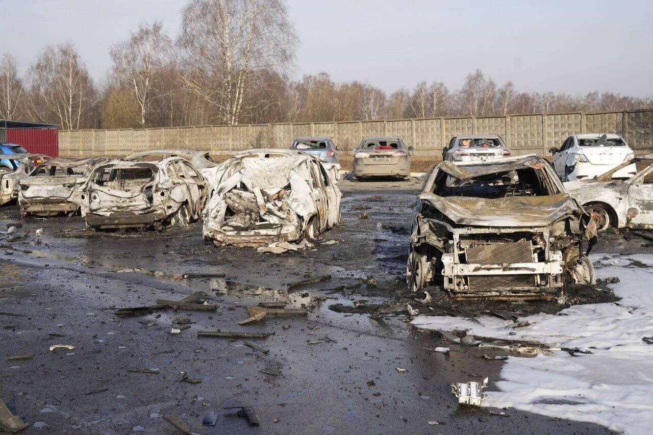 An image posted by Moscow’s governor Andrei Vorobyev purporting to show a car park in southern Moscow after the Ukrainian drone attack