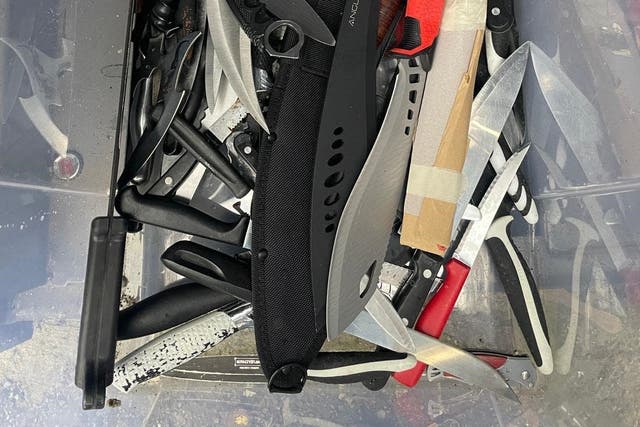 A total of 87 knives were surrendered during the first six month’s of St George’s Hospital’s knife amnesty scheme (Words 4 Weapons/PA)