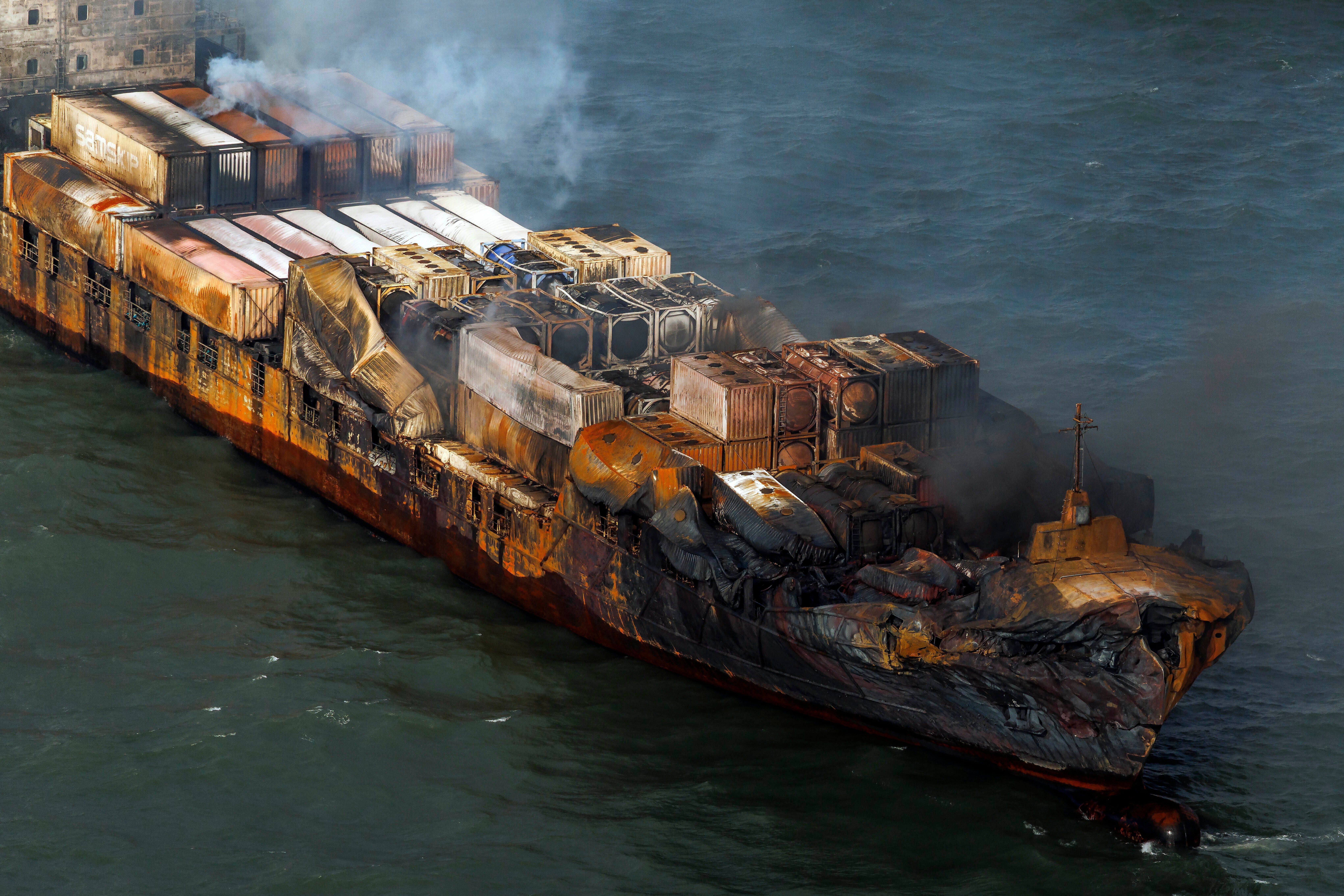 The damaged Solong vessel in the sea of Yorkshire