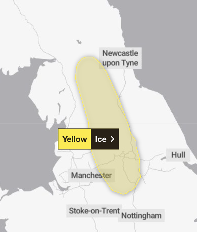 <p>Met Office ice warning for northern England </p>