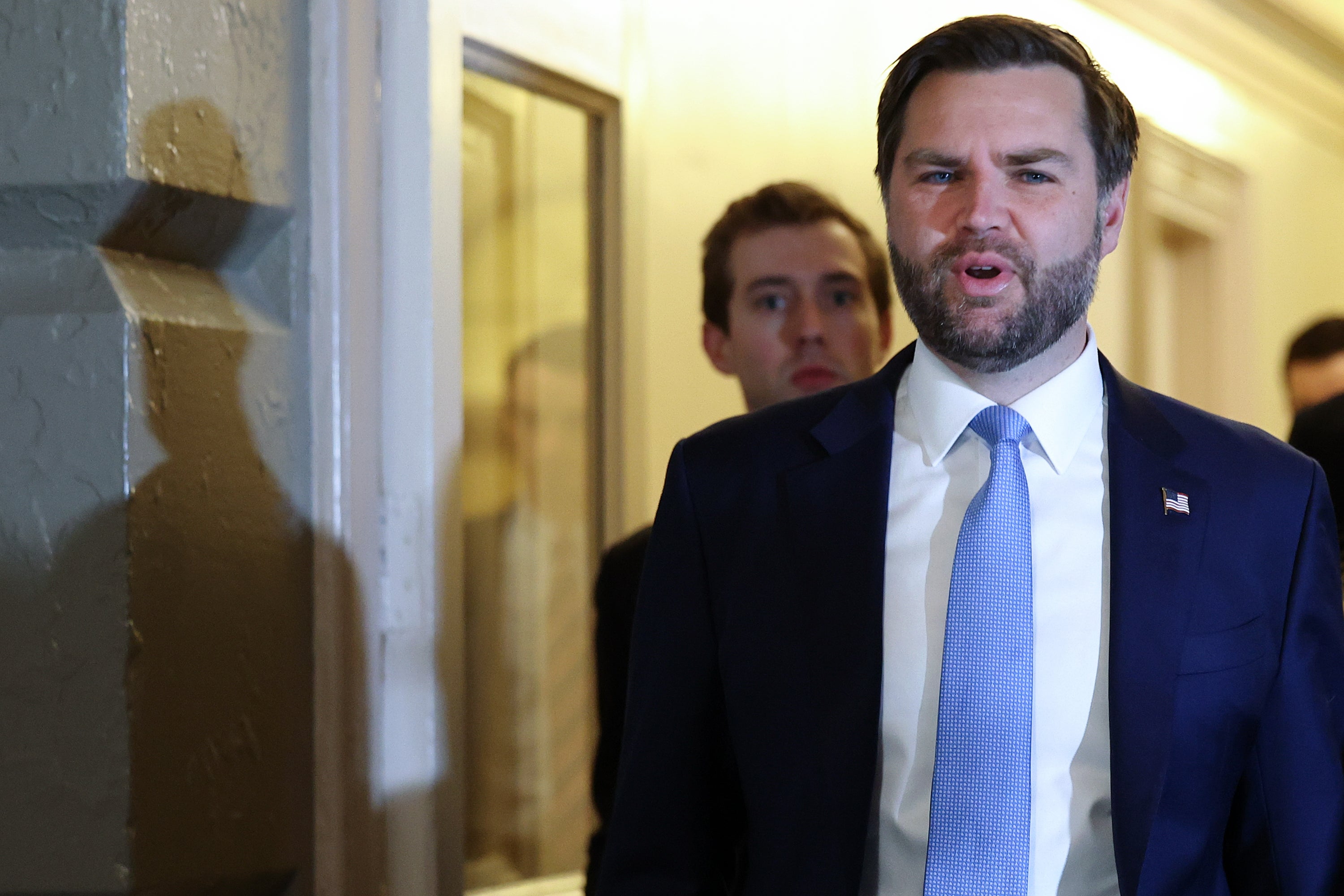 JD Vance arrives for a House Republican Conference meeting at the U.S. Capitol on March 11, 2025 in Washington, D.C. He called his cousin Nate Vance ‘the toughest guy I knew’ after Nate criticized the vice president over his actions in relation to the war in Ukraine