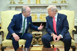 President Donald Trump meets with Irish premier Micheal Martin in the Oval Office of the White House in Washington, D.C.