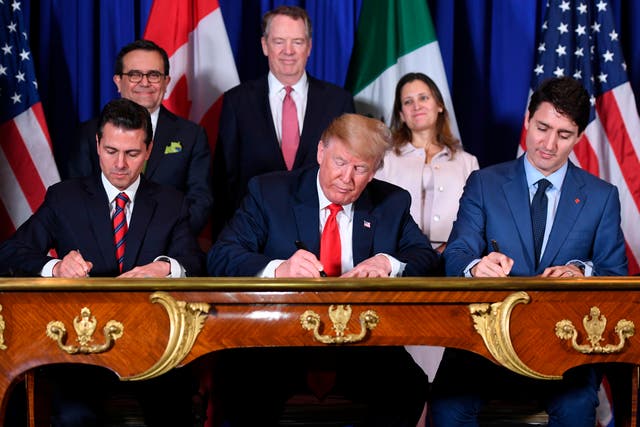 <p>President Donald Trump negotiated the United States-Mexico-Canada Agreement during his first administration. But is now complaining about the impact</p>