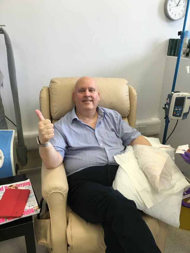 <p>Dave undergoing cancer treatment</p>