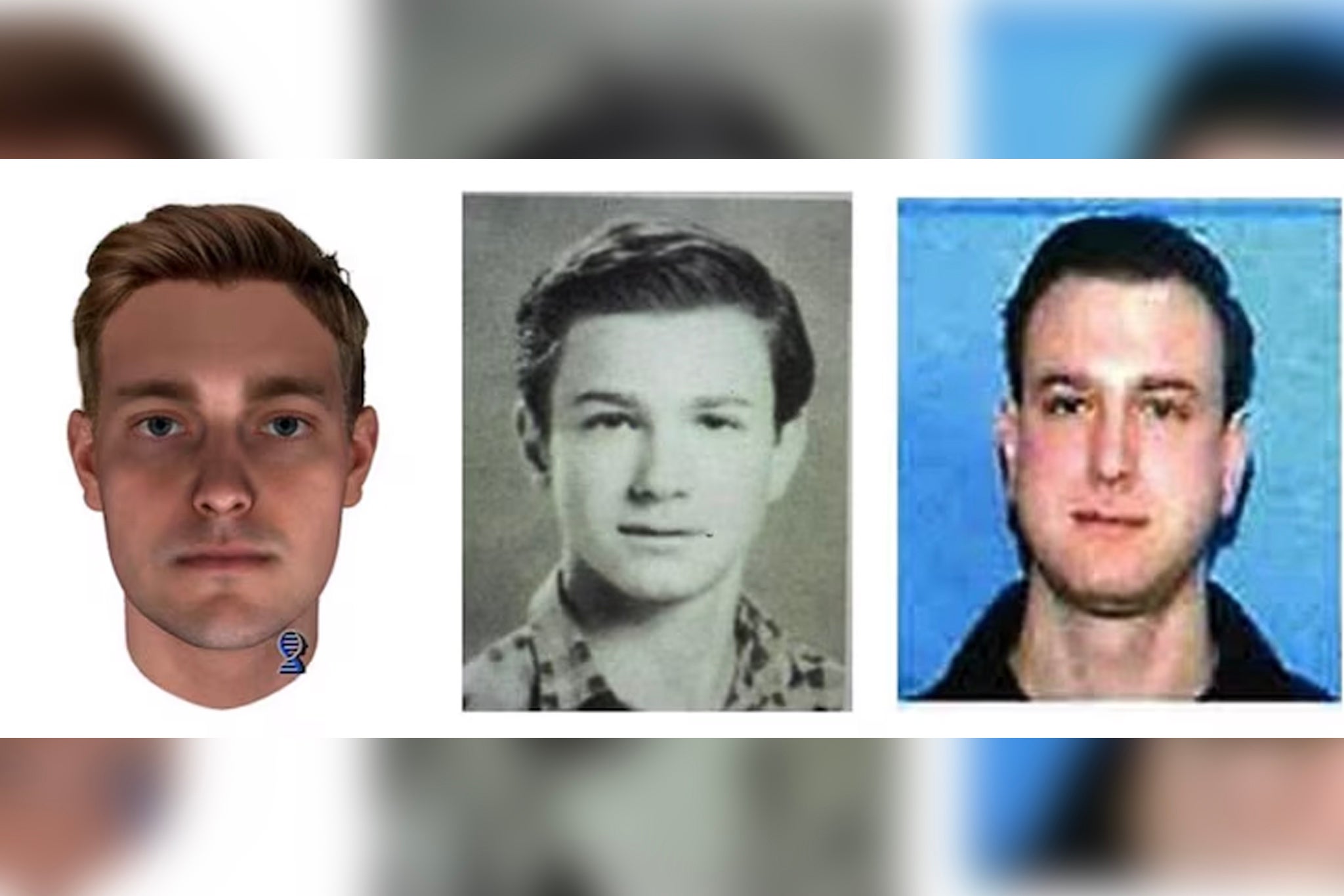 Photos of Smerk from 1988 (middle) and 1998 (right) were used in his arrest after they were compared to a digital composite created from DNA by Parabon NanoLabs (left)