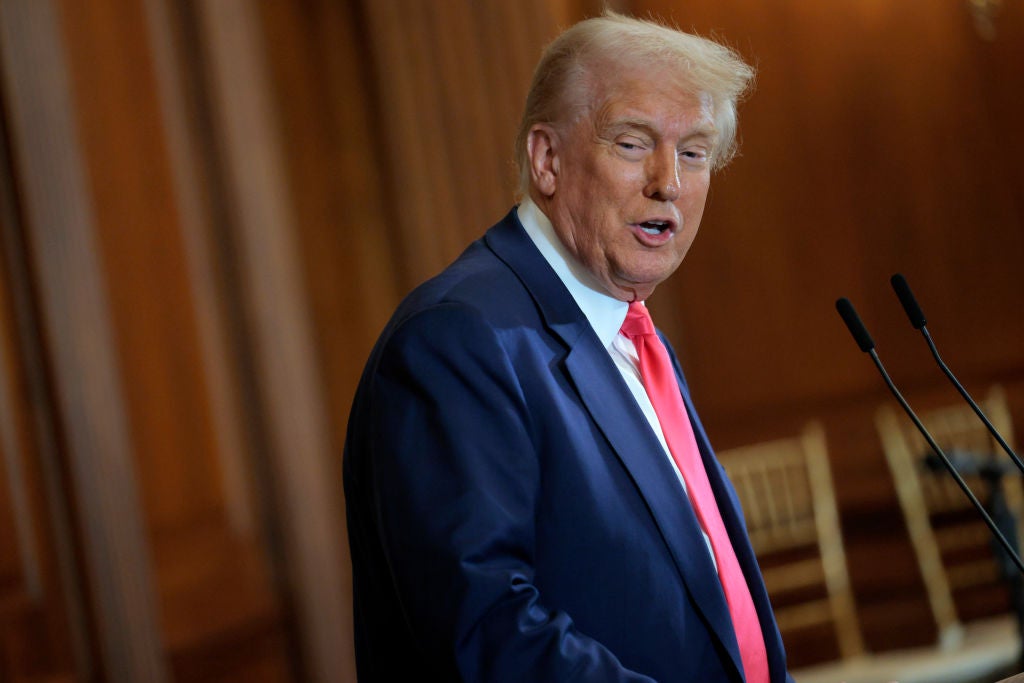 <p>President Donald Trump speaks during a Friends of Ireland luncheon with Irish Taoiseach Micheal Martin</p>