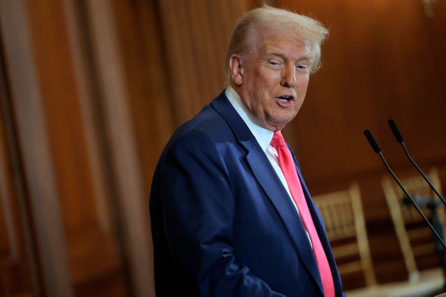 <p>President Donald Trump speaks during a Friends of Ireland luncheon with Irish Taoiseach Micheal Martin</p>