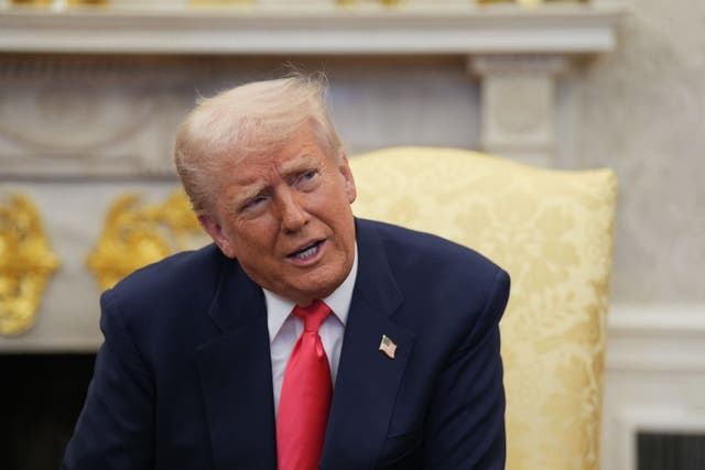 US President Donald Trump during a bilateral meeting with Taoiseach Micheal Martin (Niall Carson/PA)