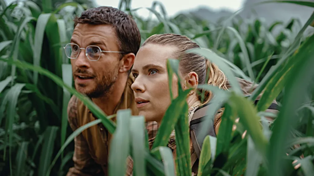 <p>Scarlett Johansson and Jonathan Bailey in Jurassic World Rebirth</p>