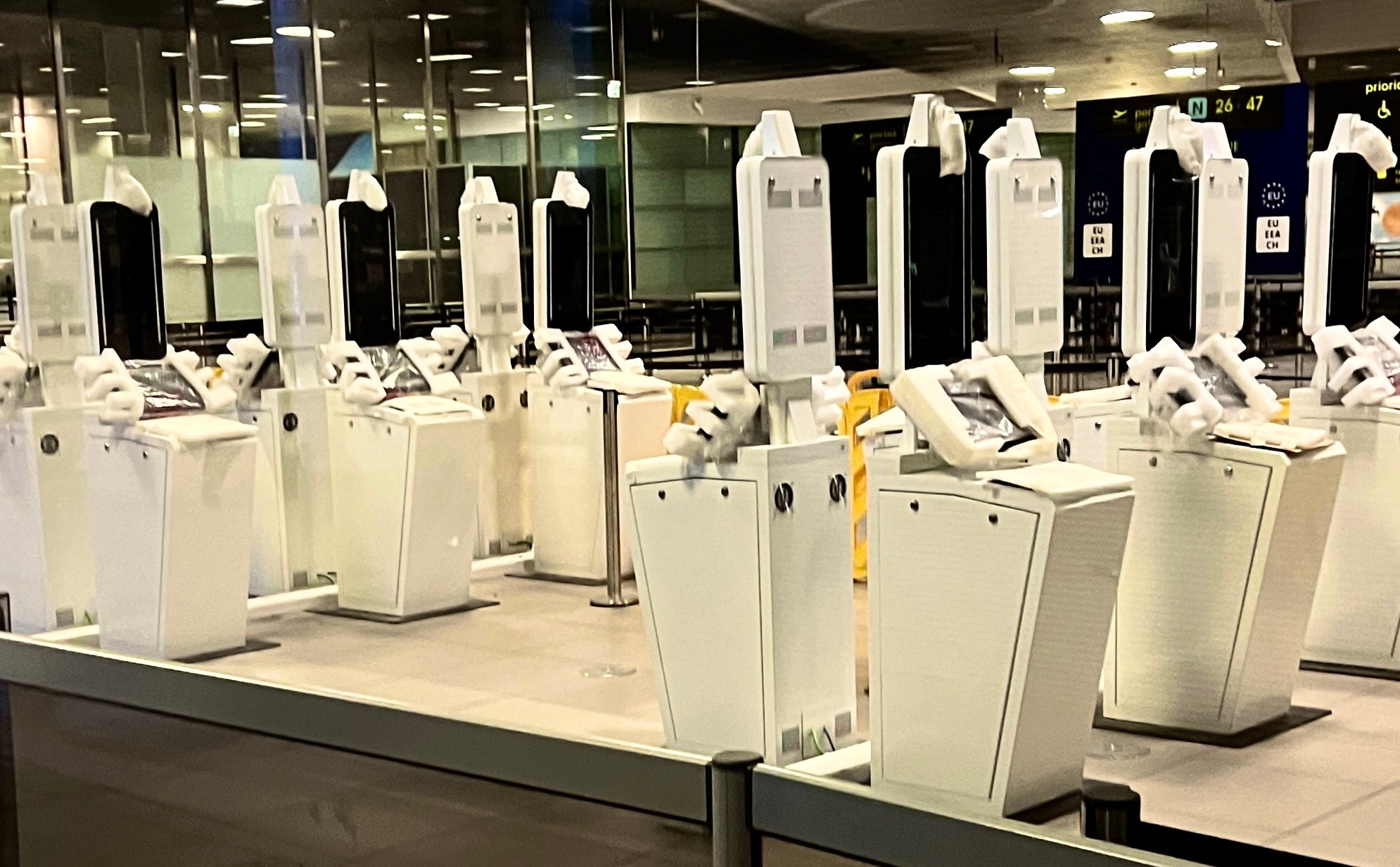 Standing idle: Border biometric equipment installed at Lisbon airport in Portugal, which may not come into use for a further year