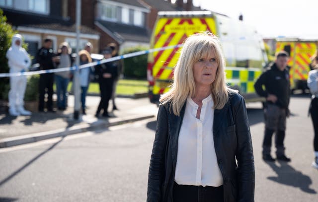 <p>Siobhan Finneran at the scene of the crime</p>
