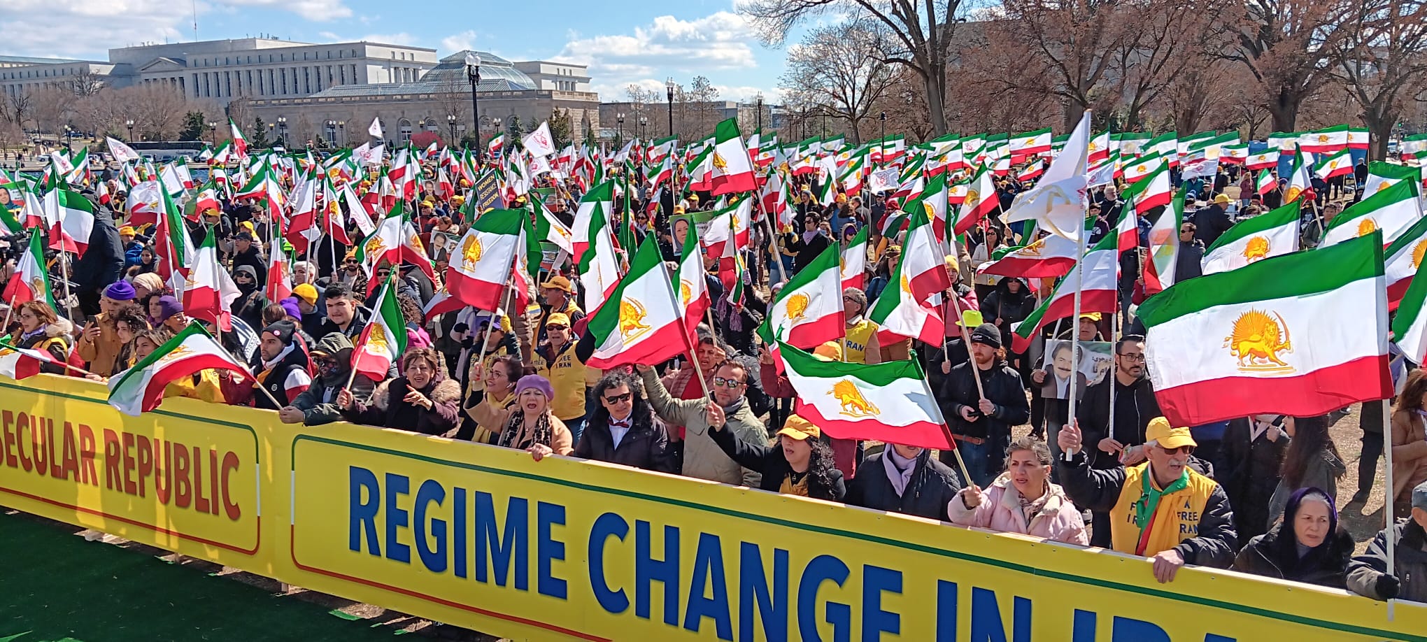 Supporters of the Iranian resistance against the Ayatollah's government rally outside the US Capitol on March 8, 2025