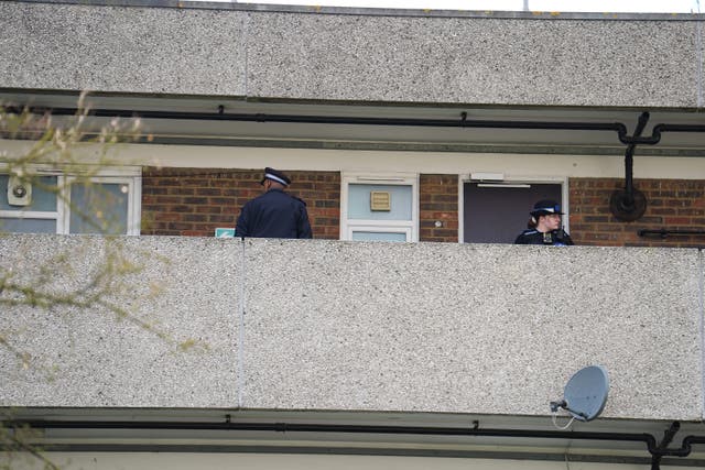 Police officers at Buckwheat Court in Abbey Wood (Jordan Pettitt/PA)