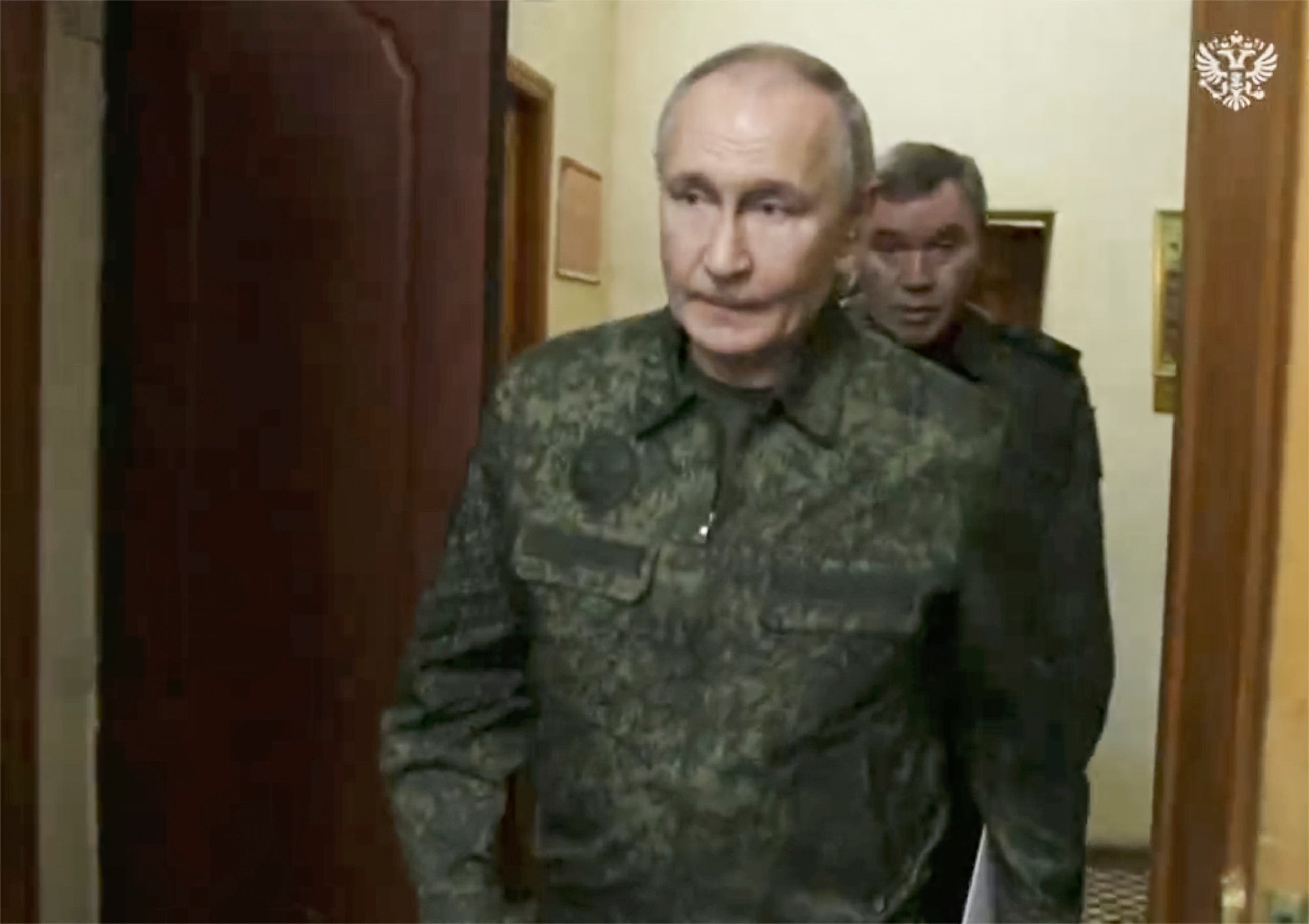 Russian President Putin visits military headquarters in the Kursk region