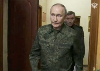 Russian President Putin visits the military headquarters in the Kursk region