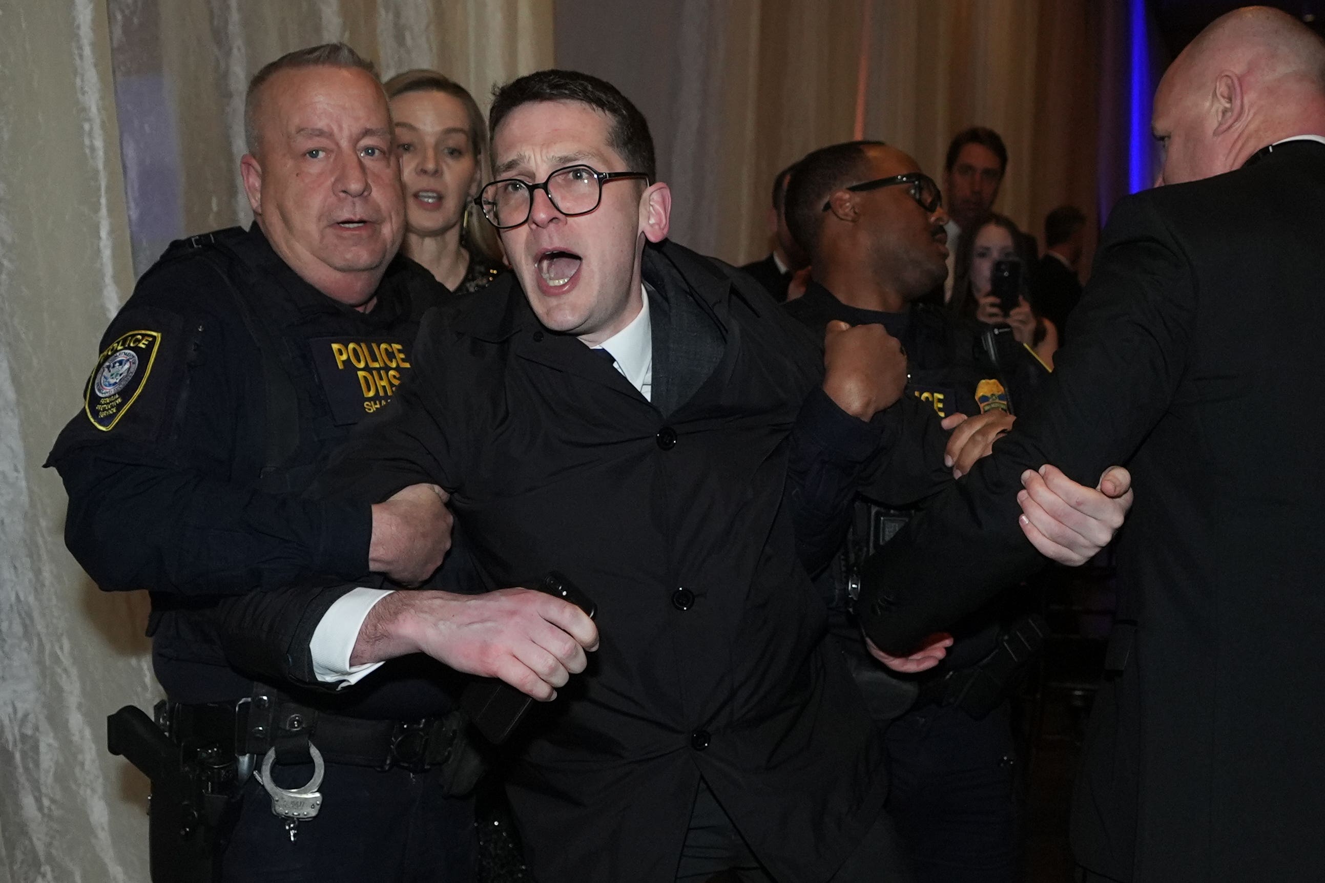 Members of Enoch Burkes family are ejected from the Ireland Funds National Gala dinner in Washington DC (Niall Carson/PA)