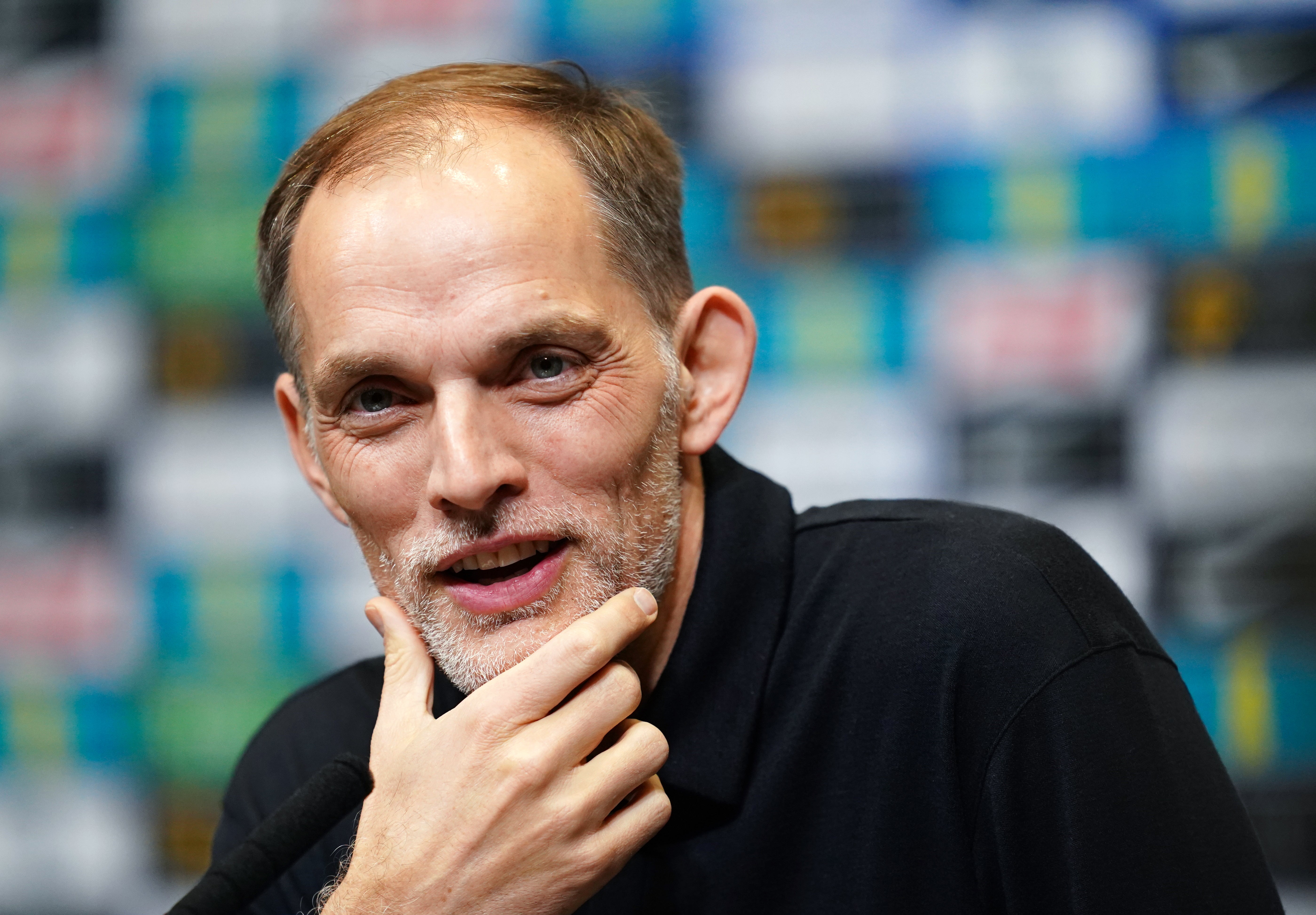 Thomas Tuchel speaks to the media at Wembley Stadium