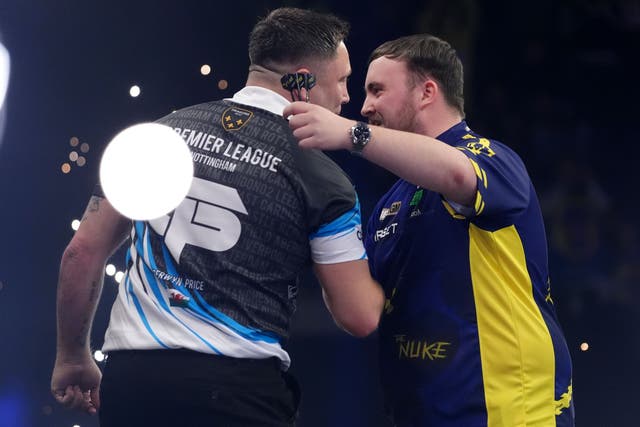 Gerwyn Price, left, is the only player with a winning record against Luke Littler (Bradley Collyer/PA)