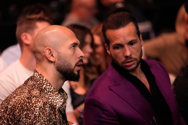 Andrew Tate (left) and Tristan Tate at a UFC 313 mixed martial arts event in Las Vegas (John Locher/AP/PA)