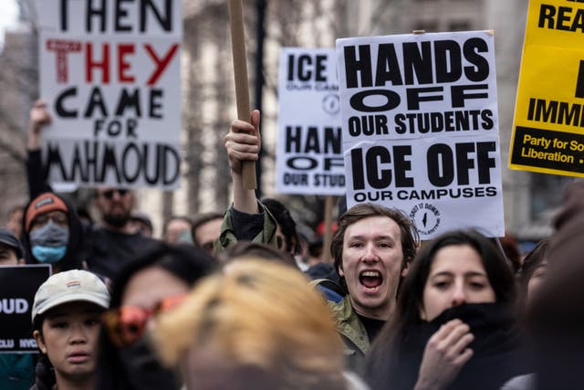 <p>Activists gather in Foley Square, outside the Manhattan federal court, in support of detained Columbia activist Mahmoud Khalil, Wednesday, March 12, in New York</p>