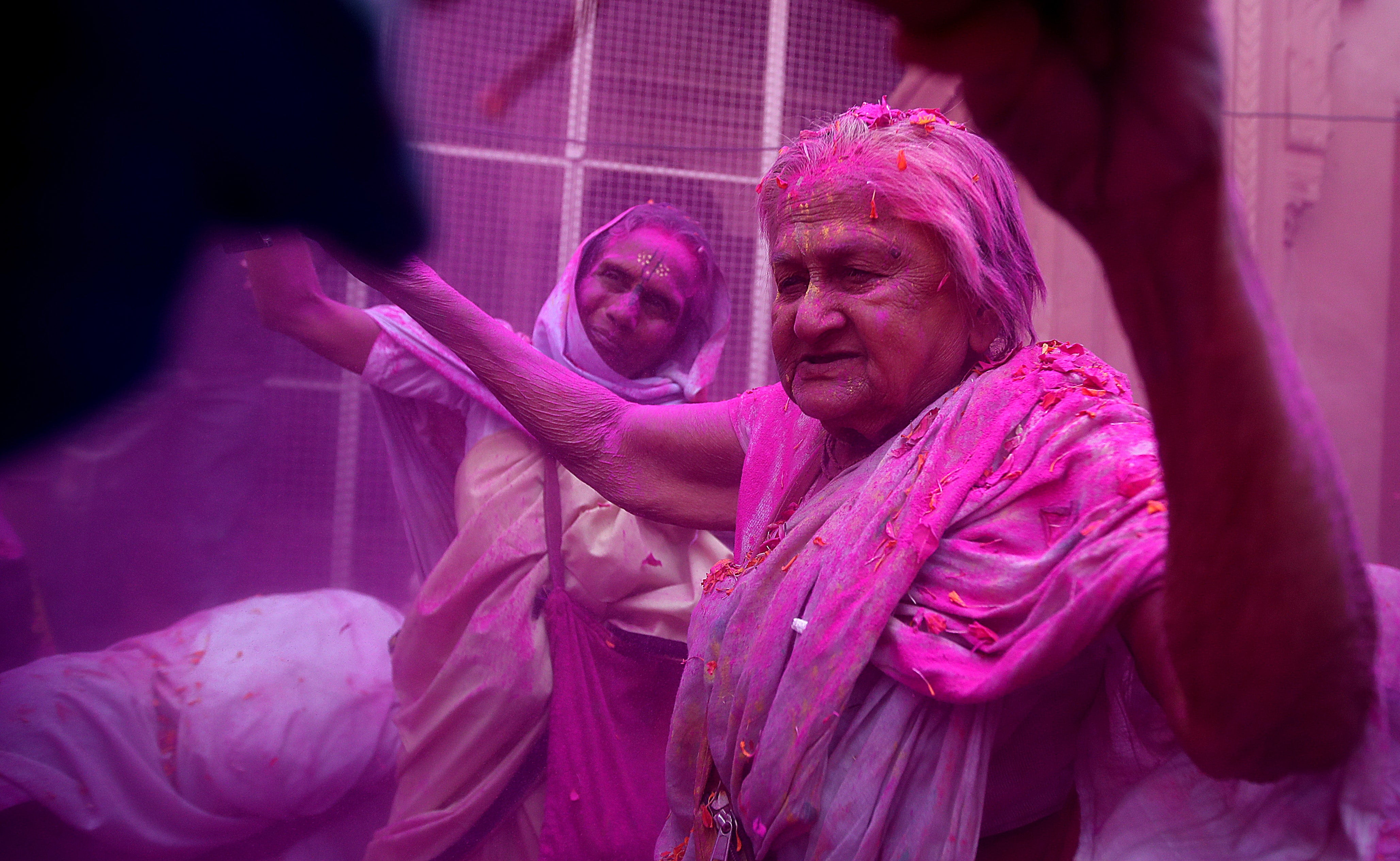 Indian widows celebrate Holi in Vrindavan, Uttar Pradesh