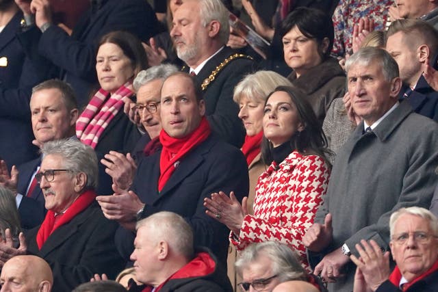 The Prince of Wales and the Princess of Wales in the stands ahead of Wales v England match in 2023 (PA)