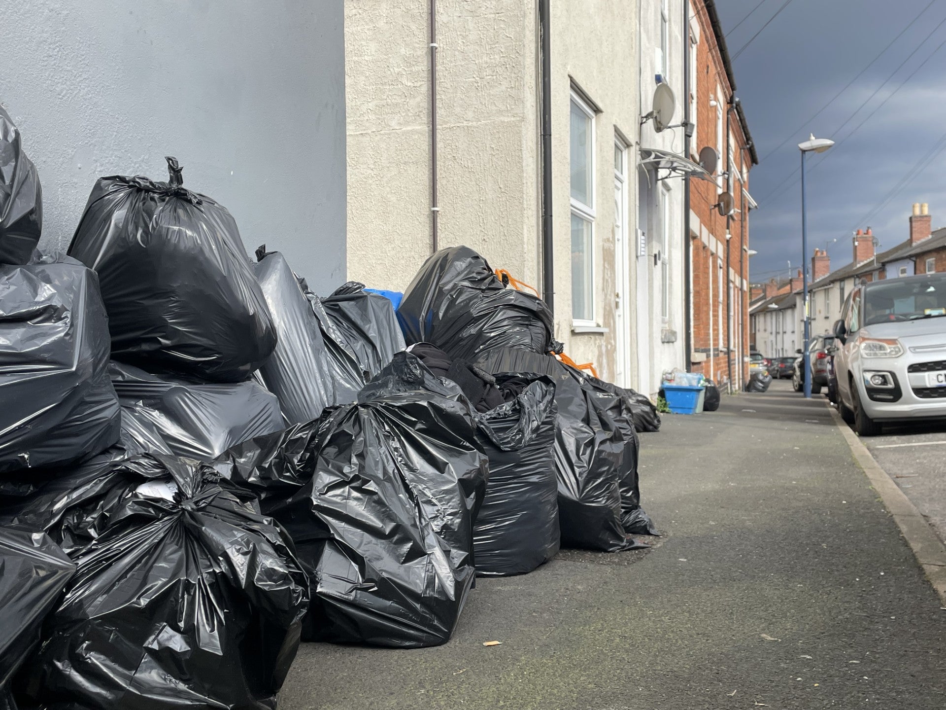 <p>Uncollected rubbish in the Stirchley area of Birmingham on Friday</p>