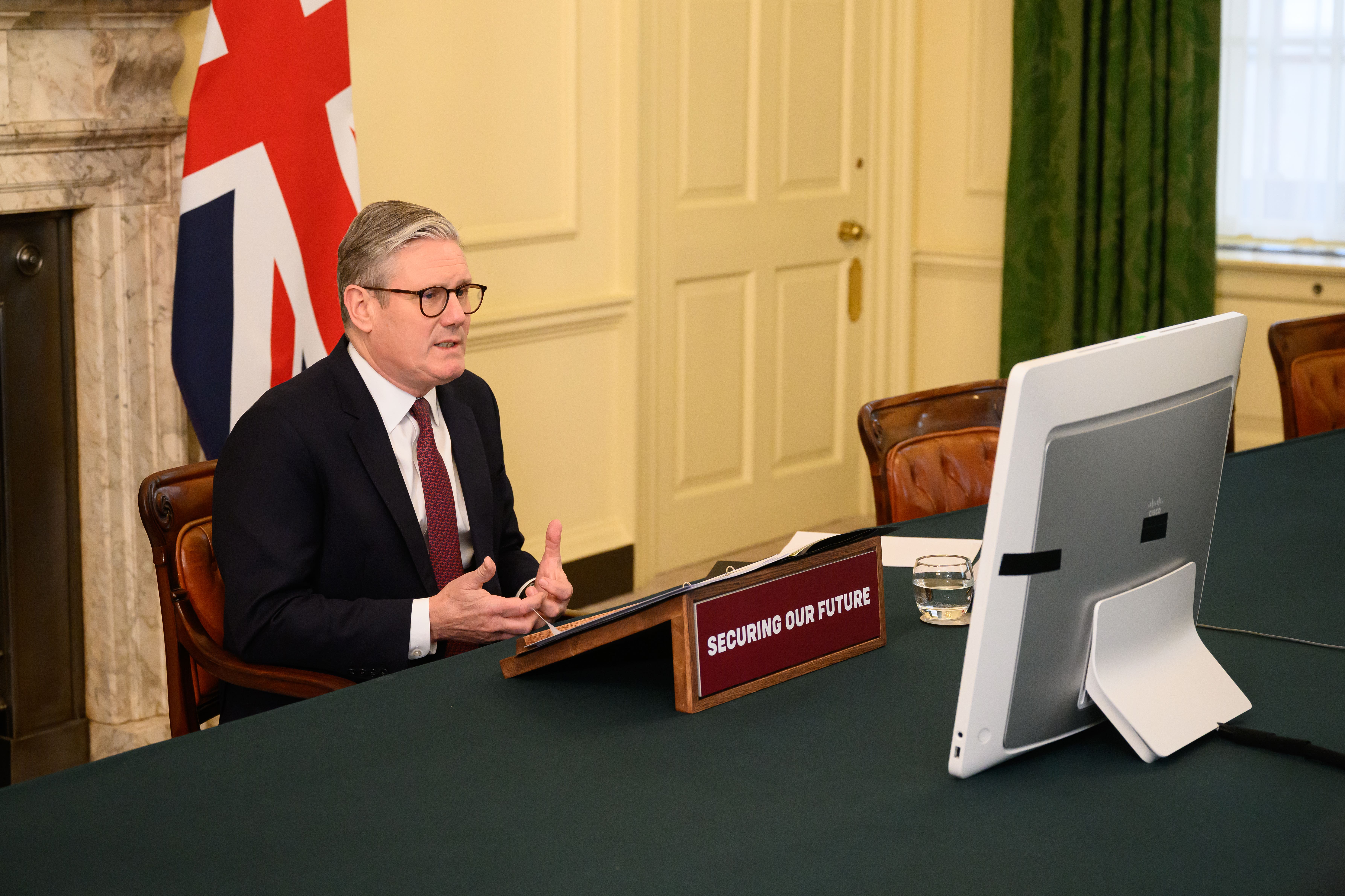 Prime Minister Sir Keir Starmer hosts a video conference call in Downing Street with international leaders to discuss support for Ukraine (Leon Neal/PA)