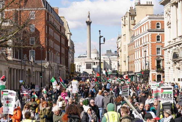 People take part in a pro-Palestine march in central London (Stefan Rousseau/PA)