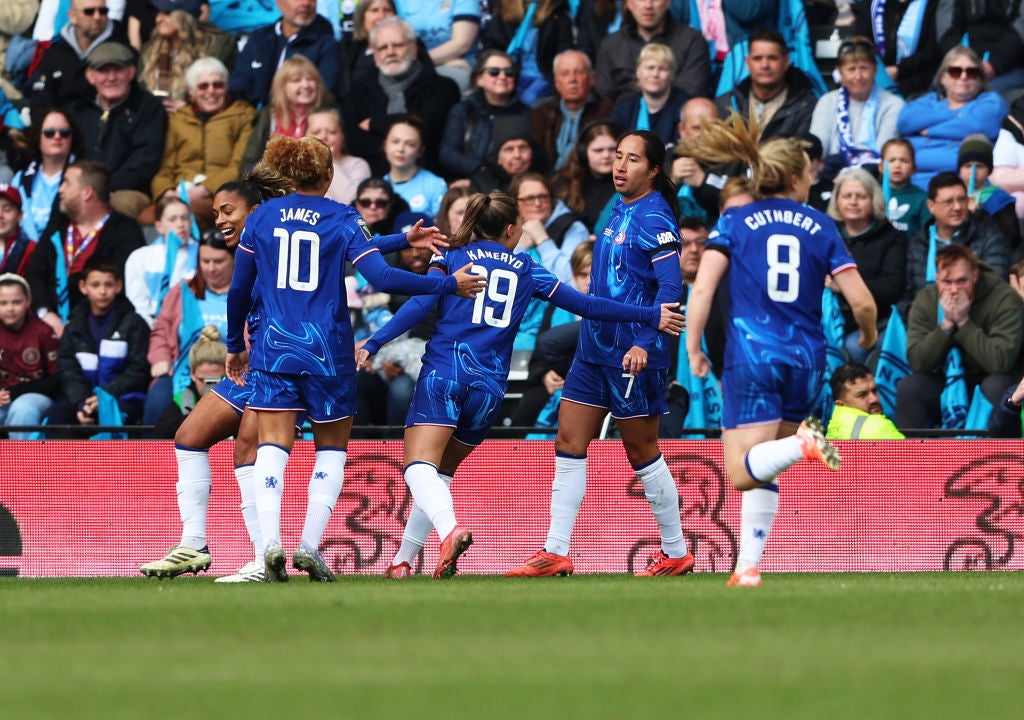 Mayra Ramirez scored Chelsea’s first and it was her cross that led to Hasegawa’s own goal